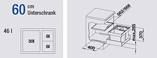 Flexon II XL 60/3, Einbau in Schubladen, 60er Unterschrank, 1x 30 Liter & 2x 8 Liter Eimer