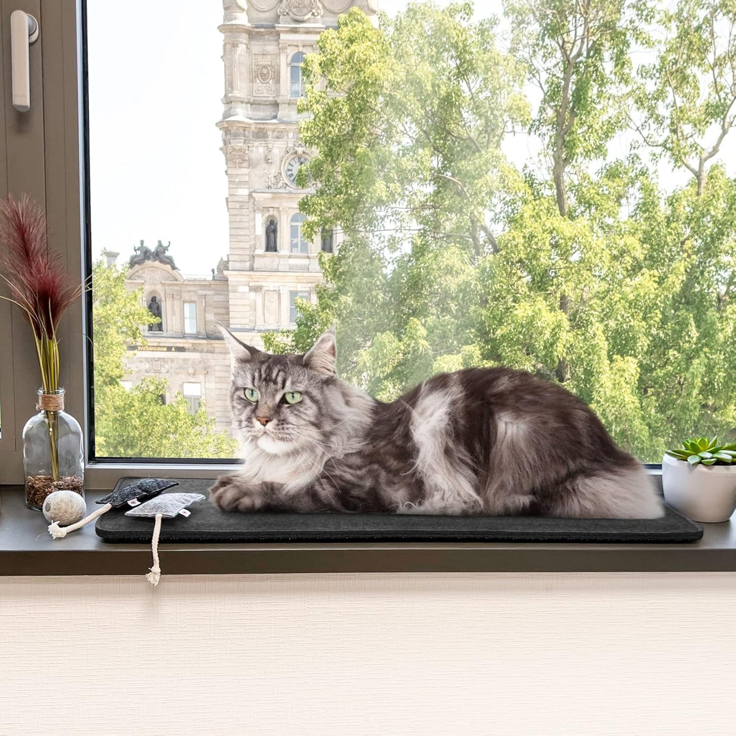 Rutschfeste Fensterliege für Katzen, dunkelgrau 90x28cm