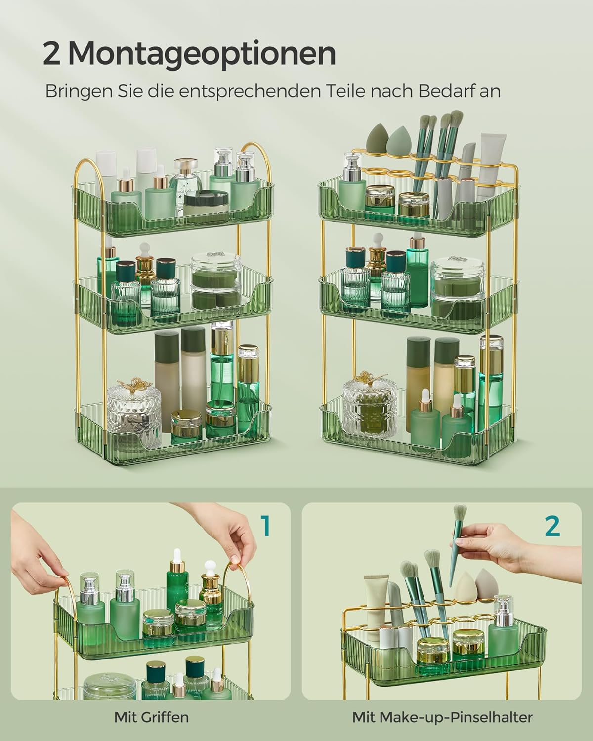 Make-up-Organizer mit 3 Ebenen, Hellgrün