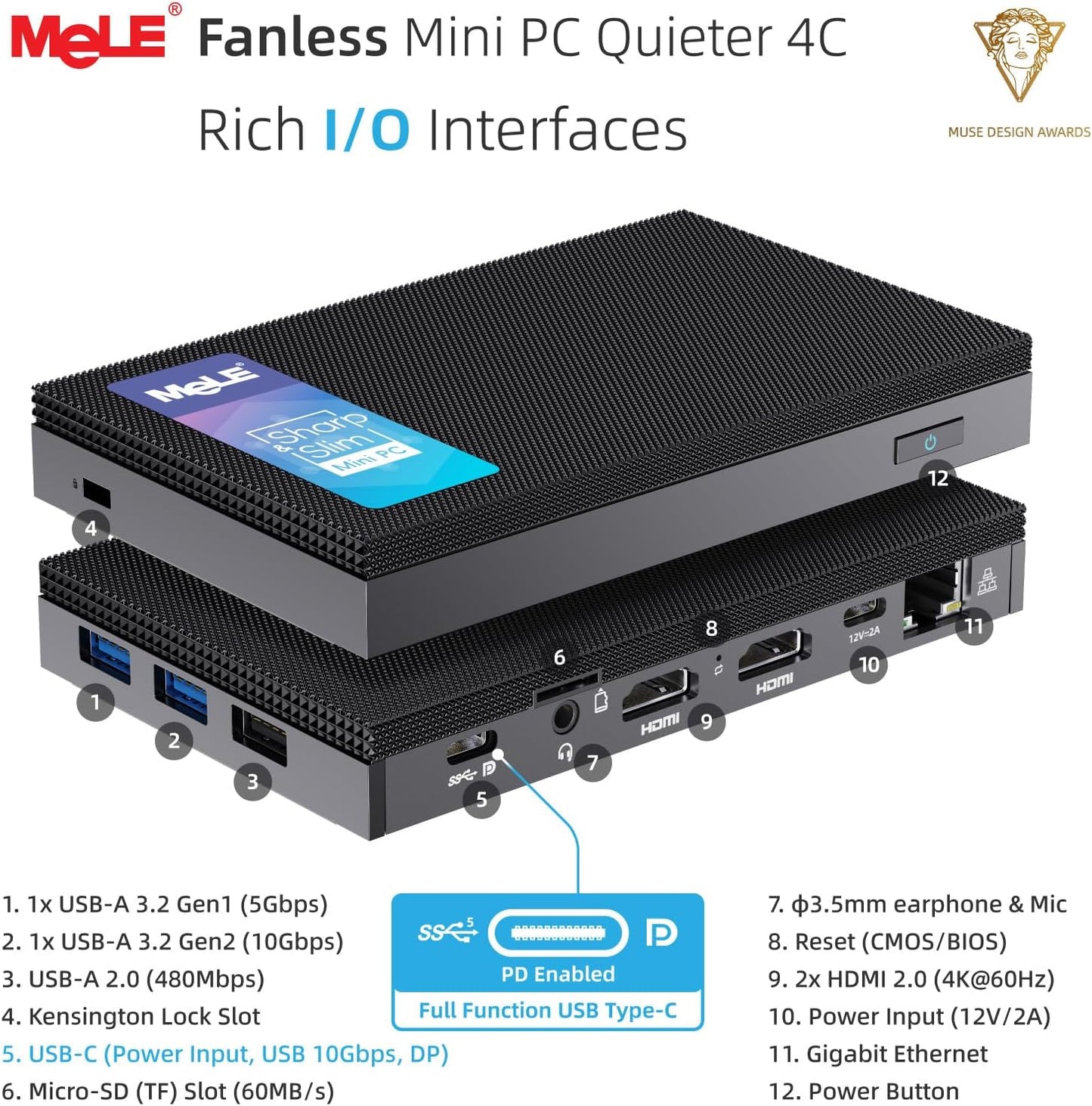 Mini PC Fanless Ultra-Silence Quieter4C N150, 8GB 128GB