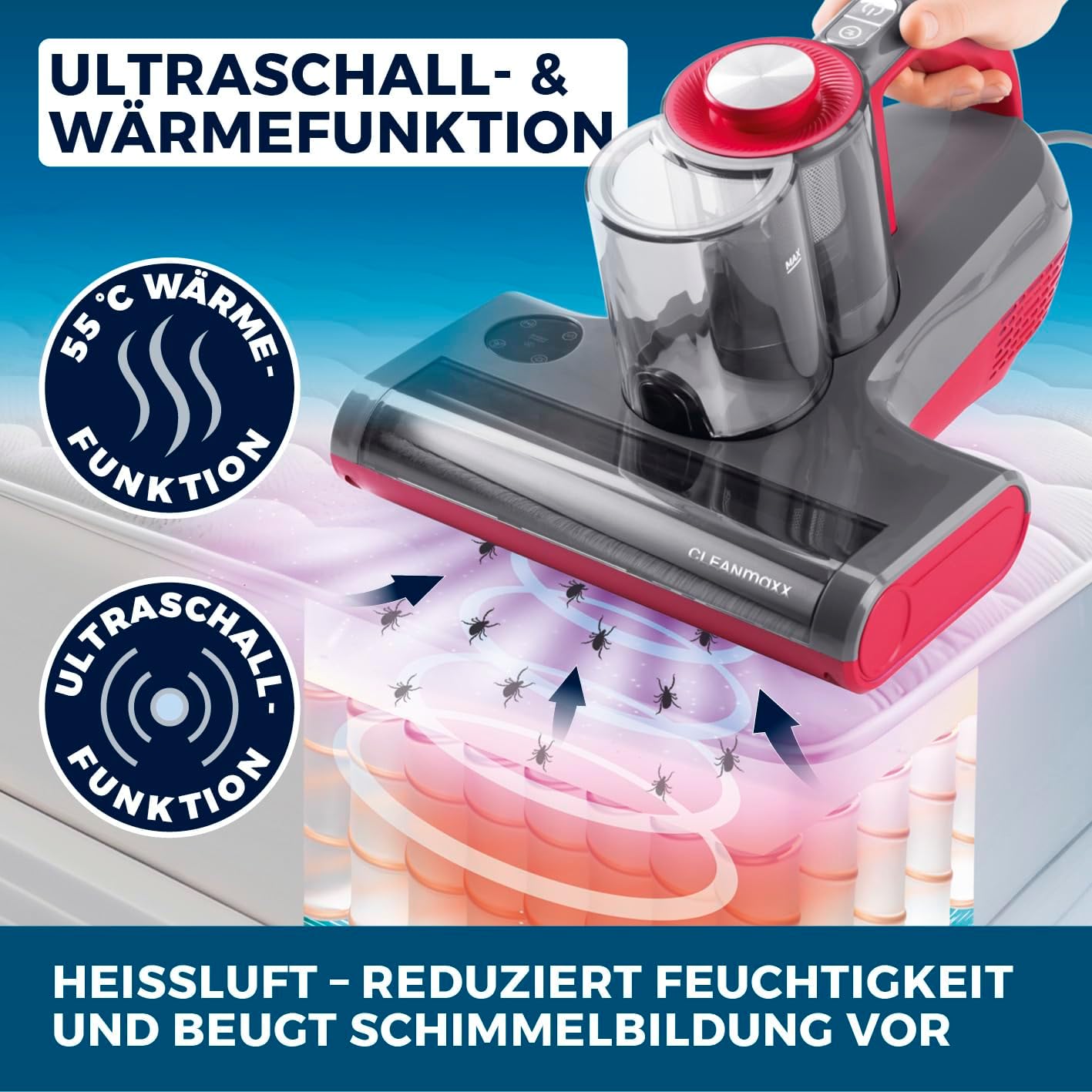 3-in-1 Milbensauger Rotation Pro Power mit UV-C & HEPA-Filter, Rotation Pro Power 15kPa Rot
