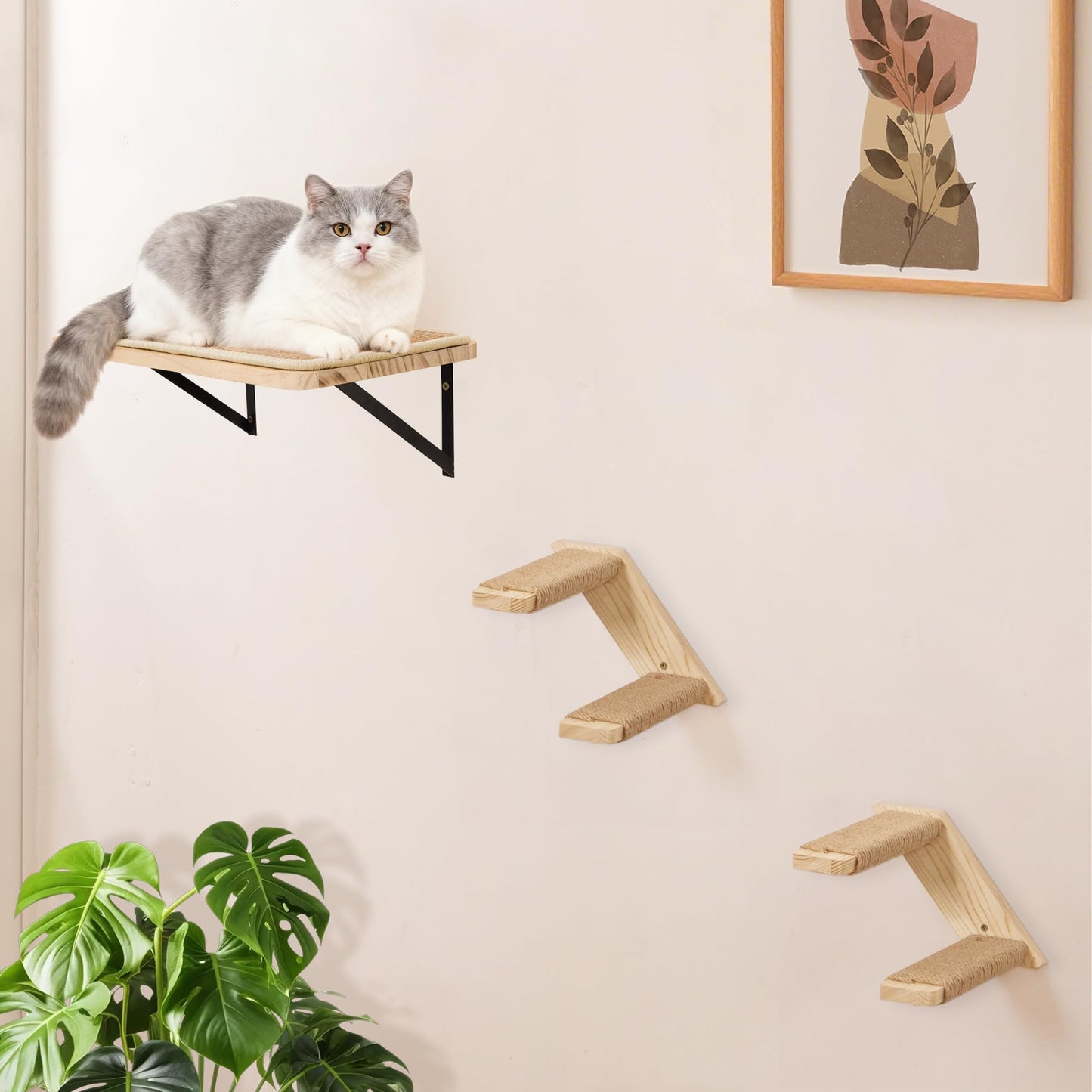 Kletterwand-Set für Katzen, 2PC Zwei Stufen + 1PC Katze Wandregal