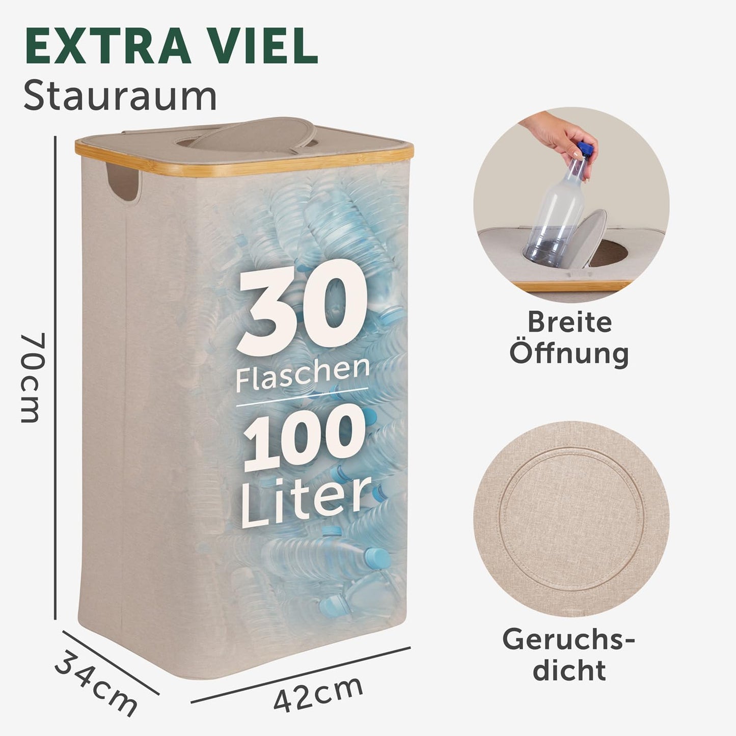 Pflandflaschen-Sammelbehälter mit Tasche, Beige Pfandflaschensammler - 100L