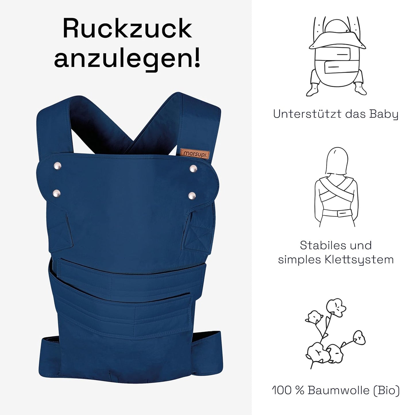 Babytrage mit Klettverschluss, S/M, Ocean