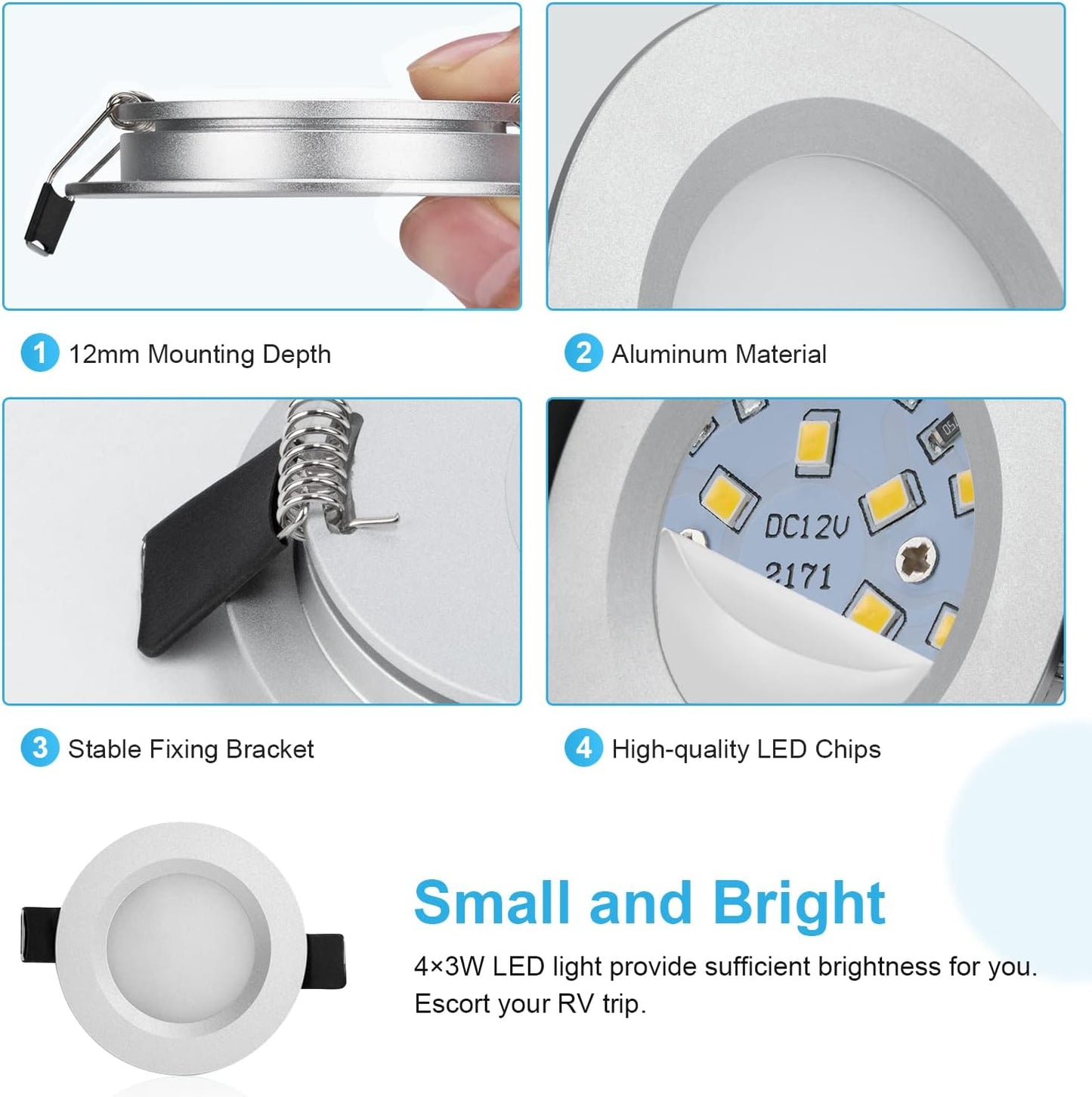 6er-Pack LED Einbaustrahler-Set, dimmbar, Silber / 6 X Spot (Ohne Trafo)