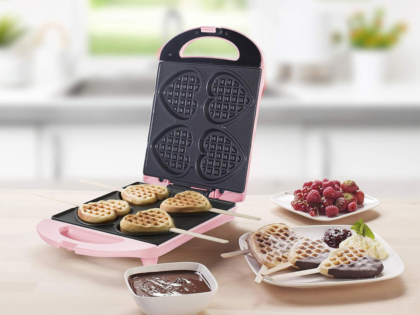 Waffeleisen für Herzwaffeln am Stiel, Rosa