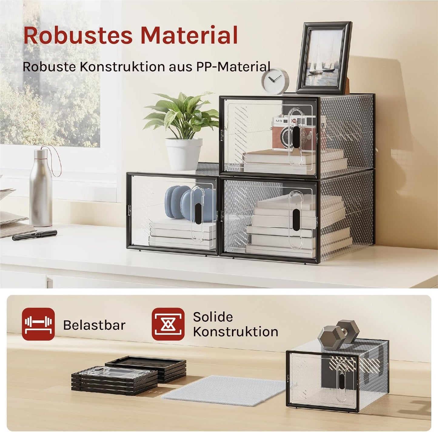 Stapelbare Schuhaufbewahrungsboxen-Set (8 Stück), Transparent+schwarz 8er 35x19x25 cm