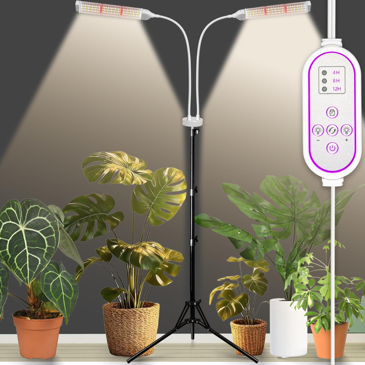 LED-Pflanzenlampe mit Ständer und Zeitschaltuhr, 210 LEDS Weiss