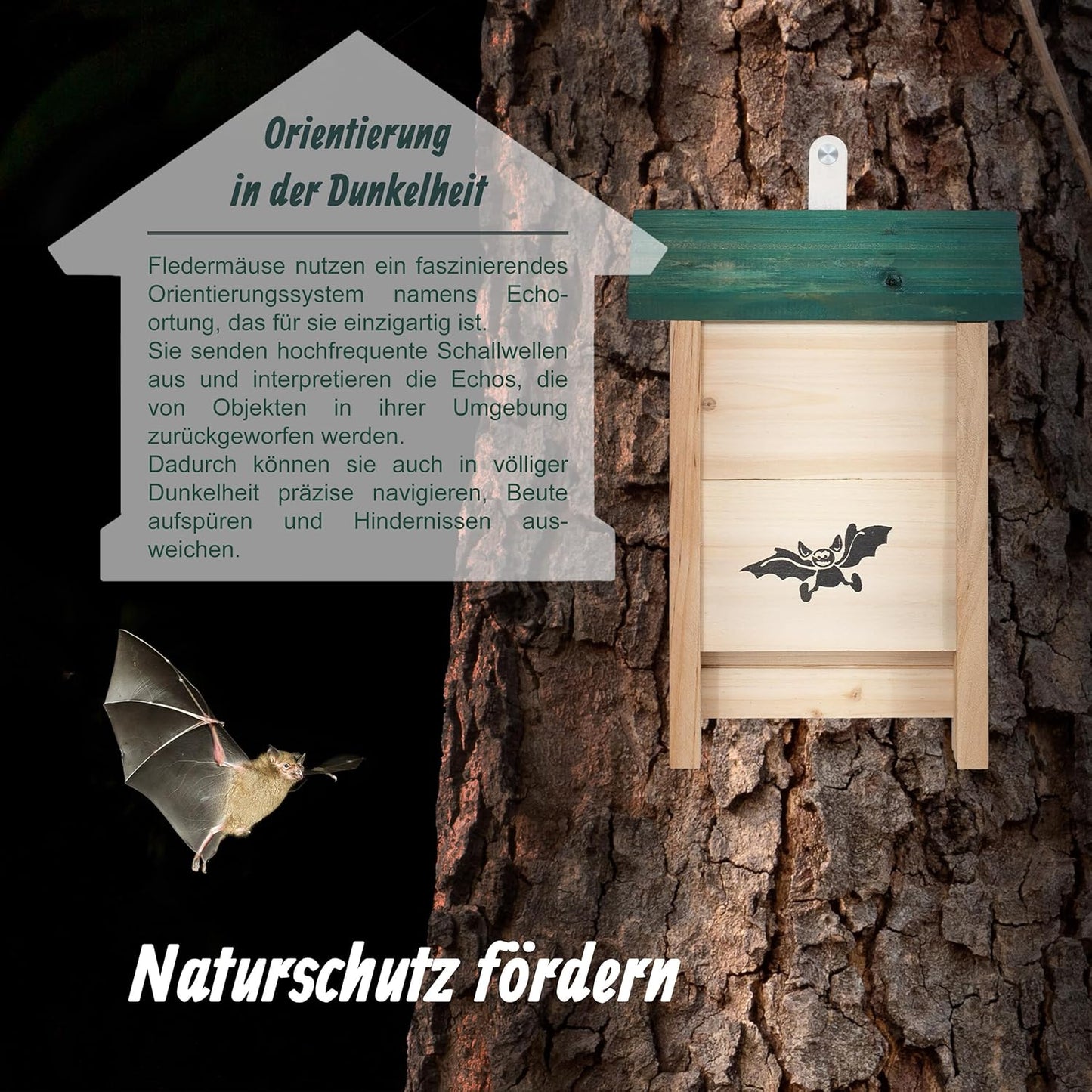 Fledermauskasten-Set aus Holz (4 Stück), Schwarz