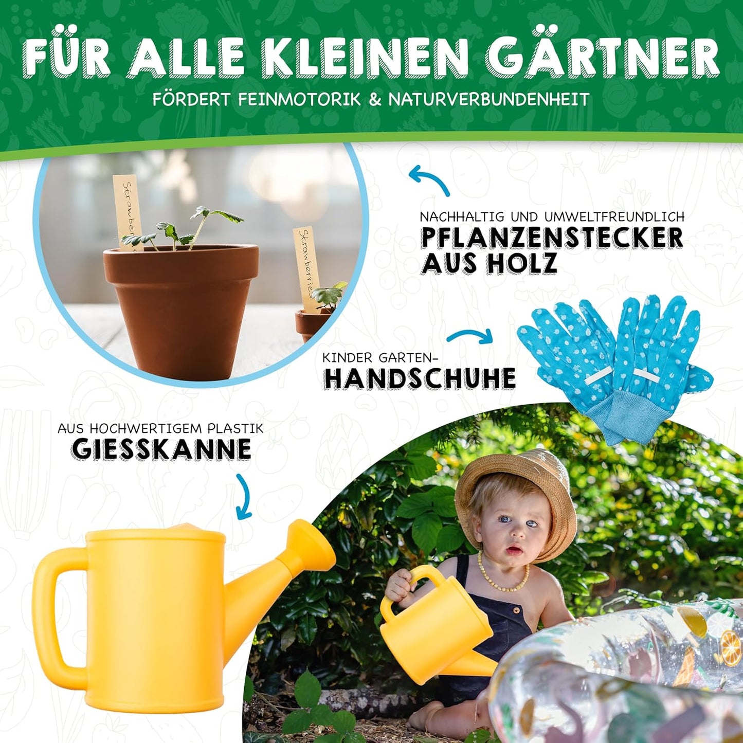 11-teiliges Gartenwerkzeug-Set für Kinder ab 3 Jahren