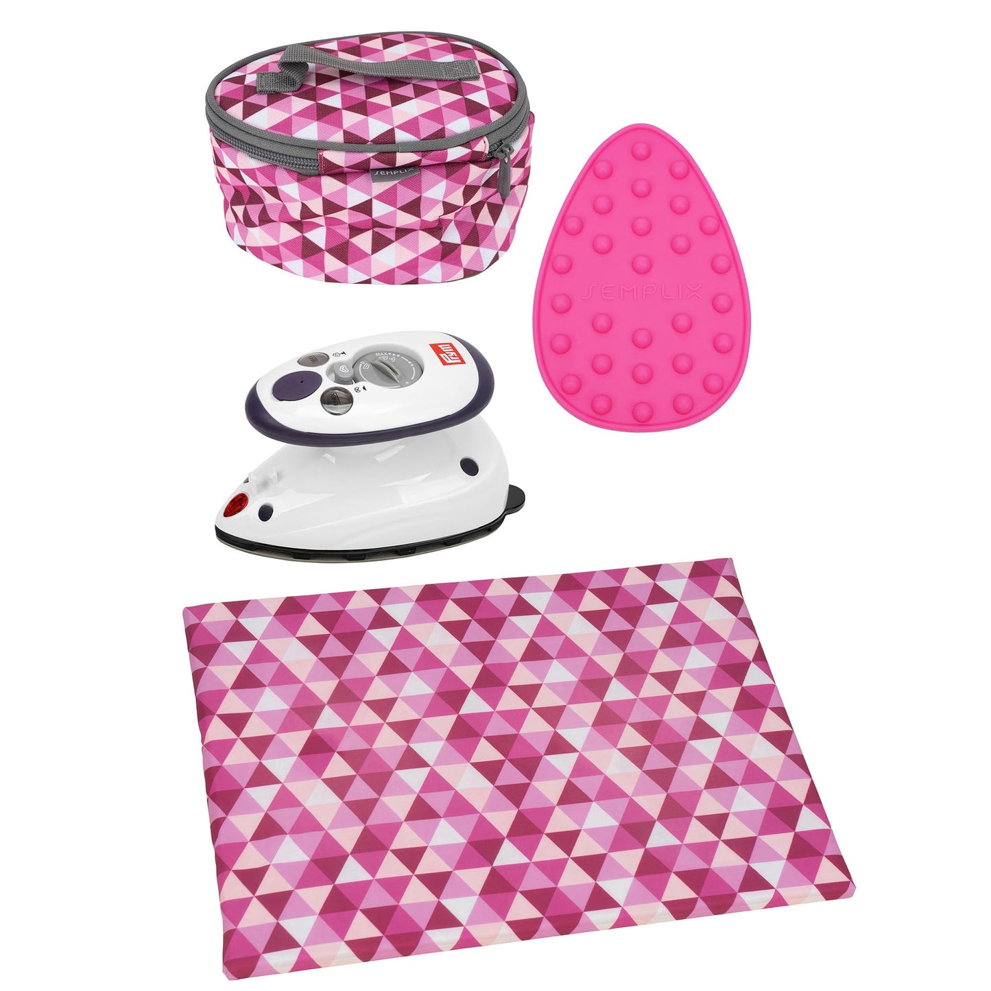 4-teiliges Bügelset mit Mini-Dampfbügeleisen, Pink