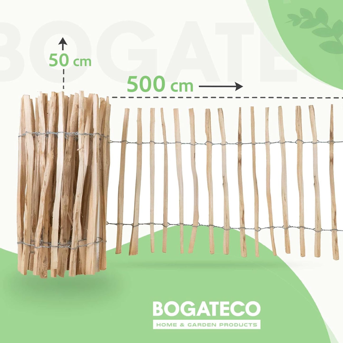 Holz-Staketenzaun 50x500 cm, 50 CM Hoch 4 - 5 Cm