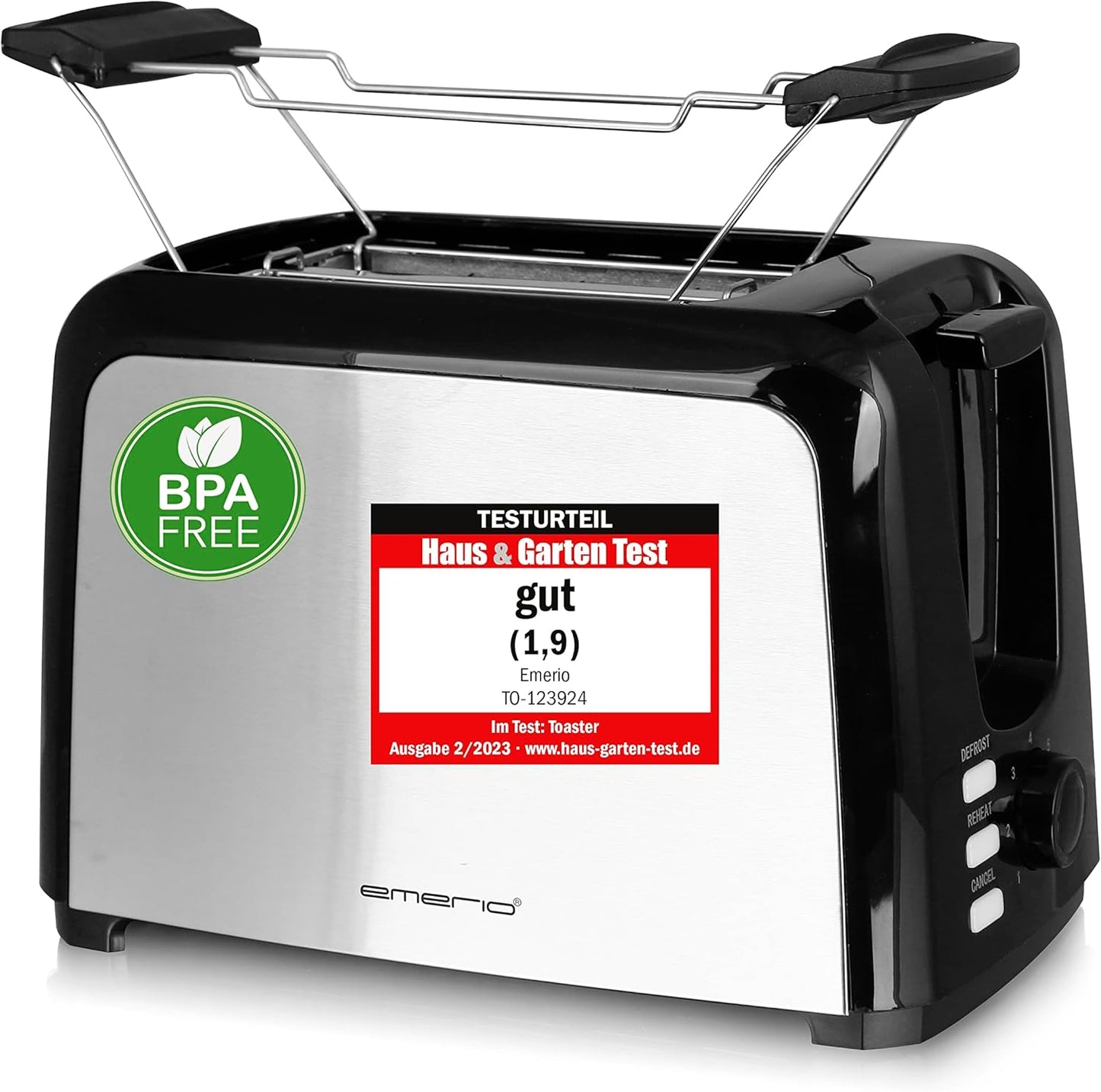 Toaster mit extra breiten Schlitzen und Brötchenaufsatz, Schwarz/Silber