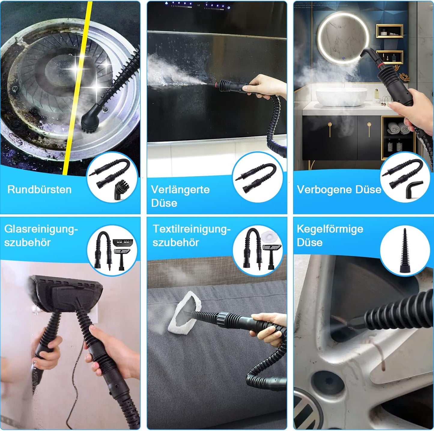 Dampfreiniger mit 9-teiligem Zubehör-Set