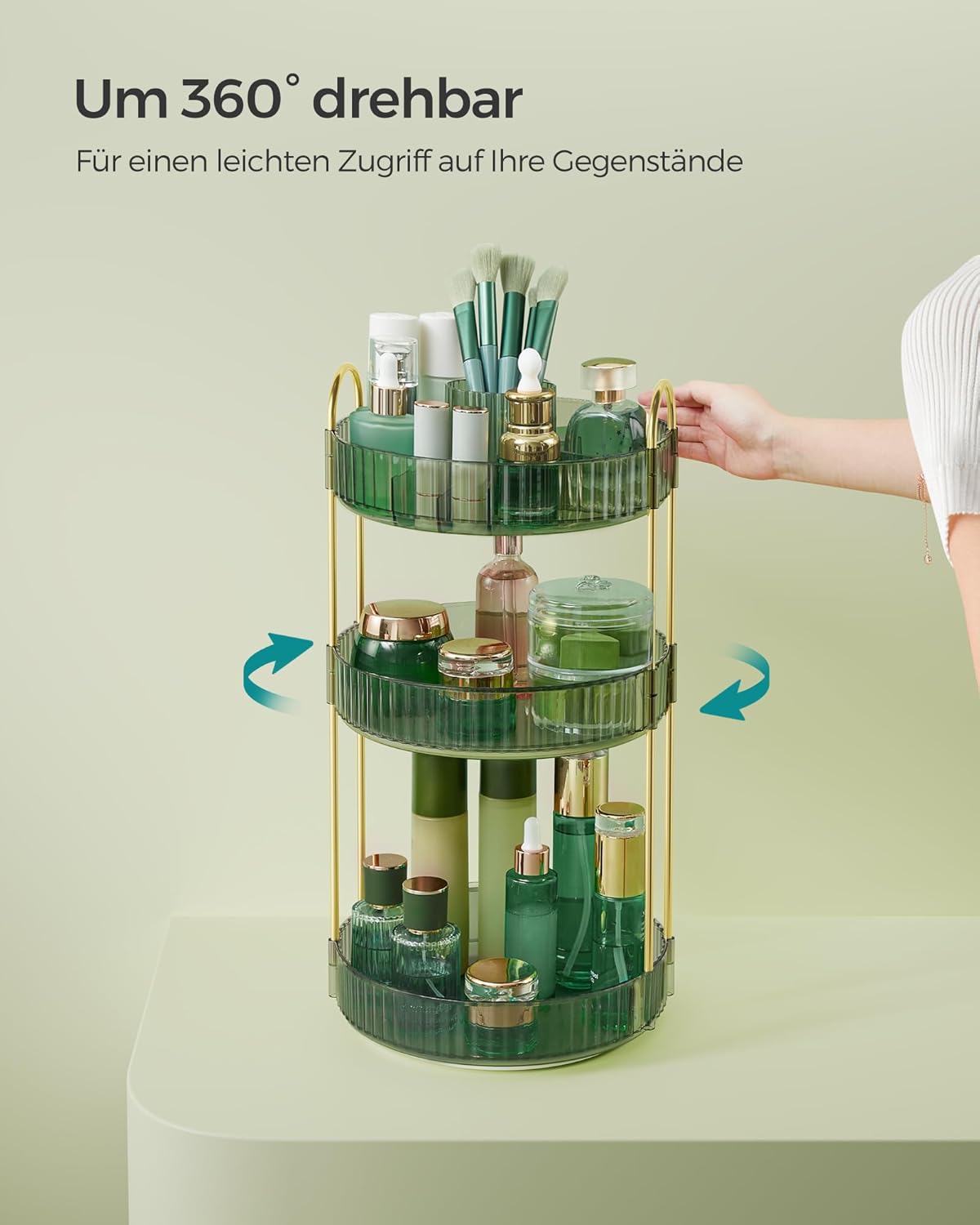 Drehbarer Make-up-Organizer, Hellgrün 3 Ebenen (46H cm)