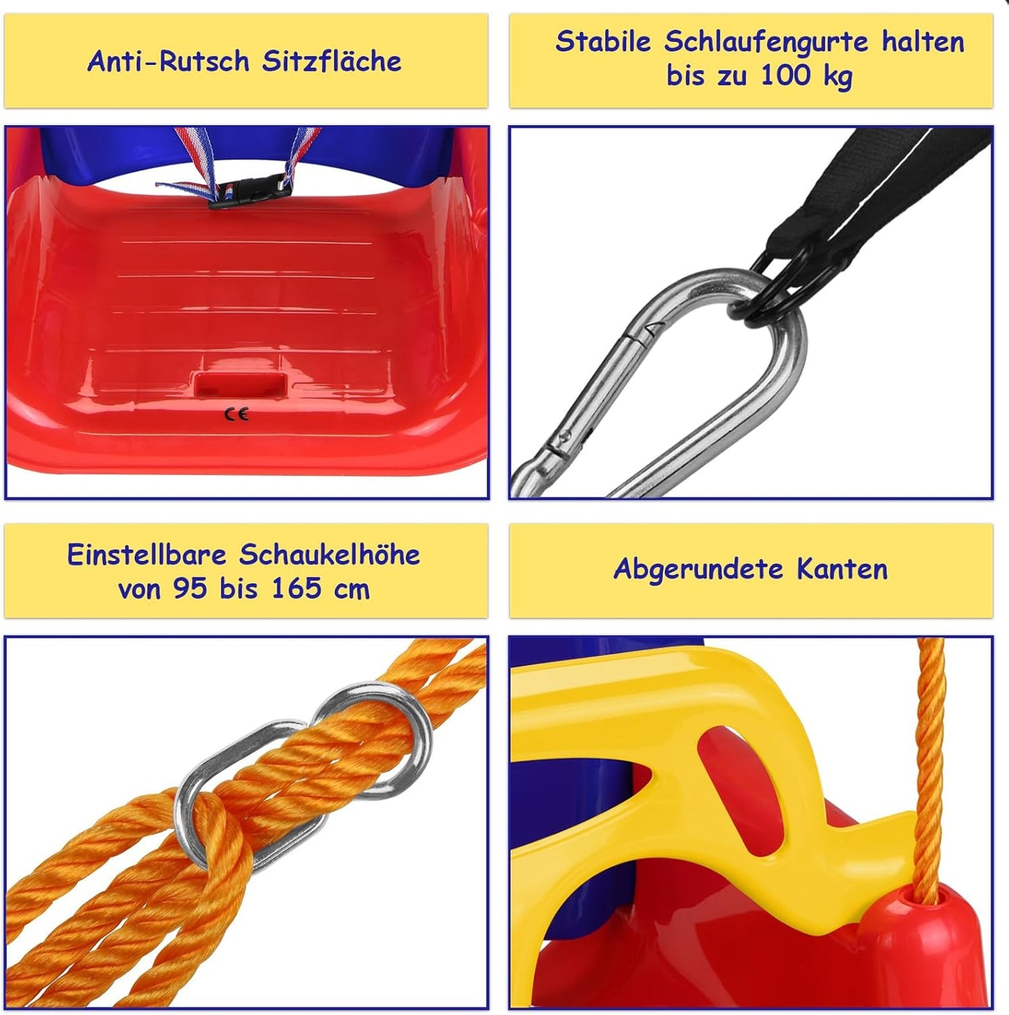 Kinderschaukel mit Rückenlehne und Gurt, Bunt