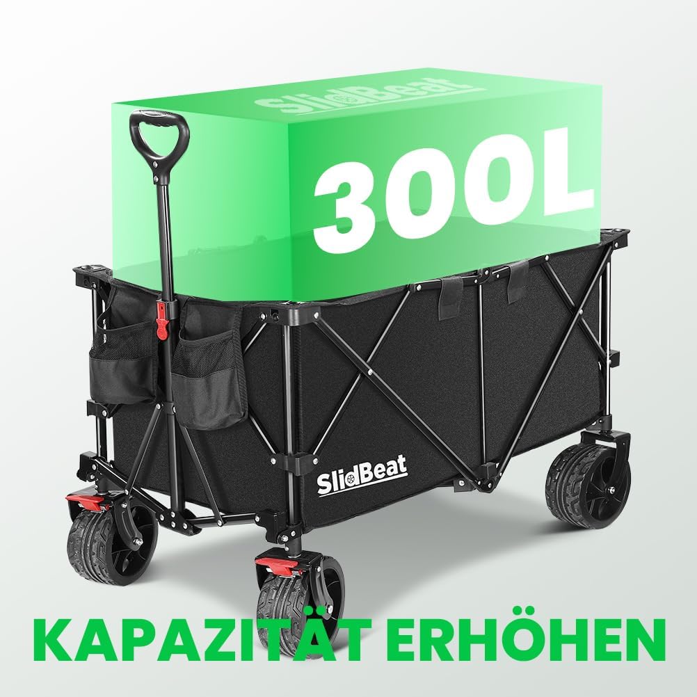 Faltbarer Bollerwagen mit Bremsen und grossem Stauraum