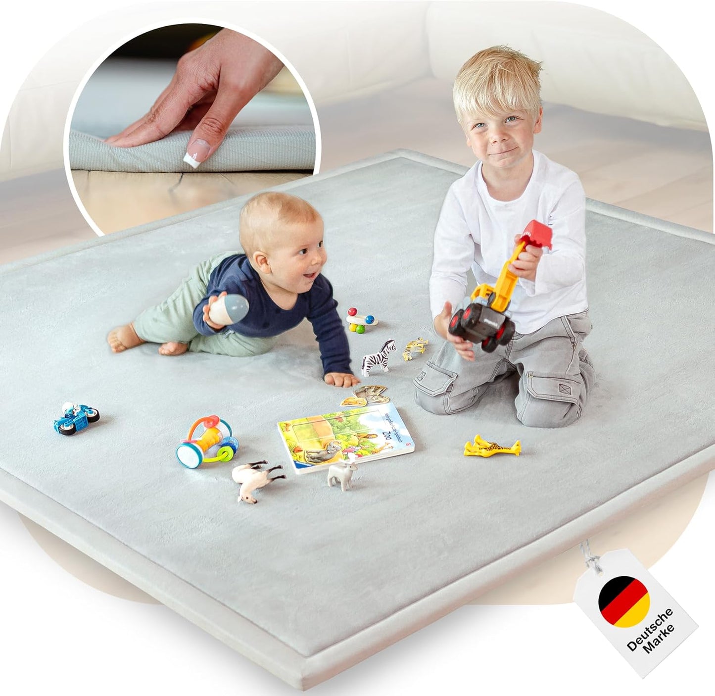 Spielmatte für Babys - 3cm dick, rutschfest, warm, Grau 180 x 200 cm (Rechteckig)