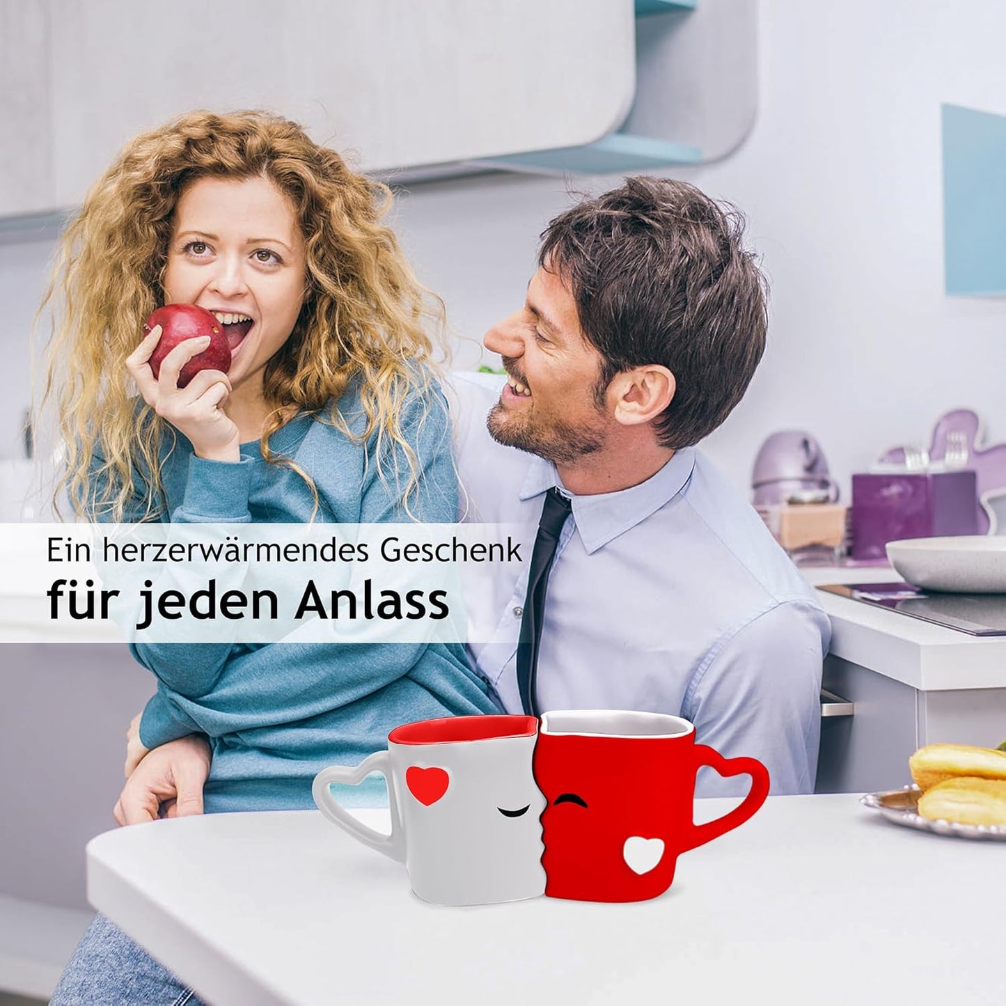Küssende Tassen Set für Hochzeiten & Geschenke, Rot