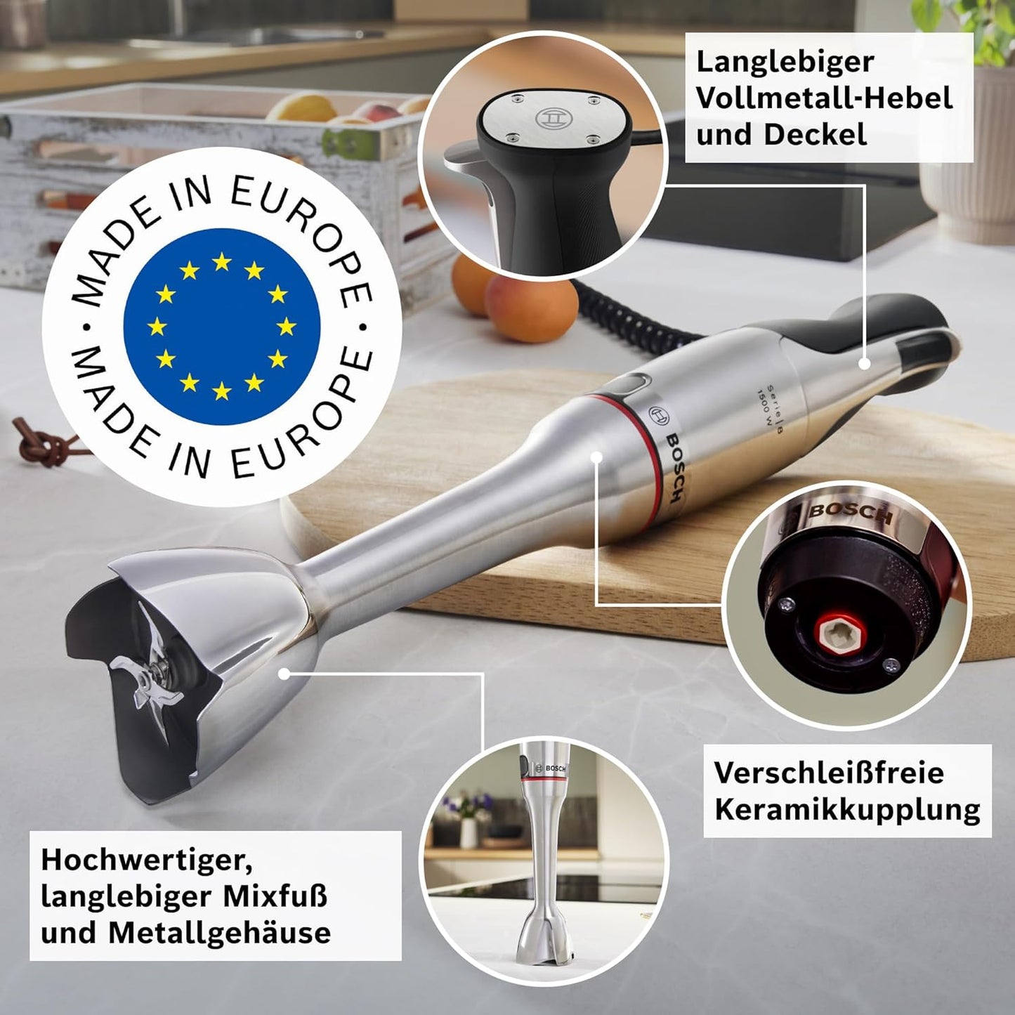 ErgoMaster Stabmixer-Set, Zerkleinerer + Schneebesen + 1500 W