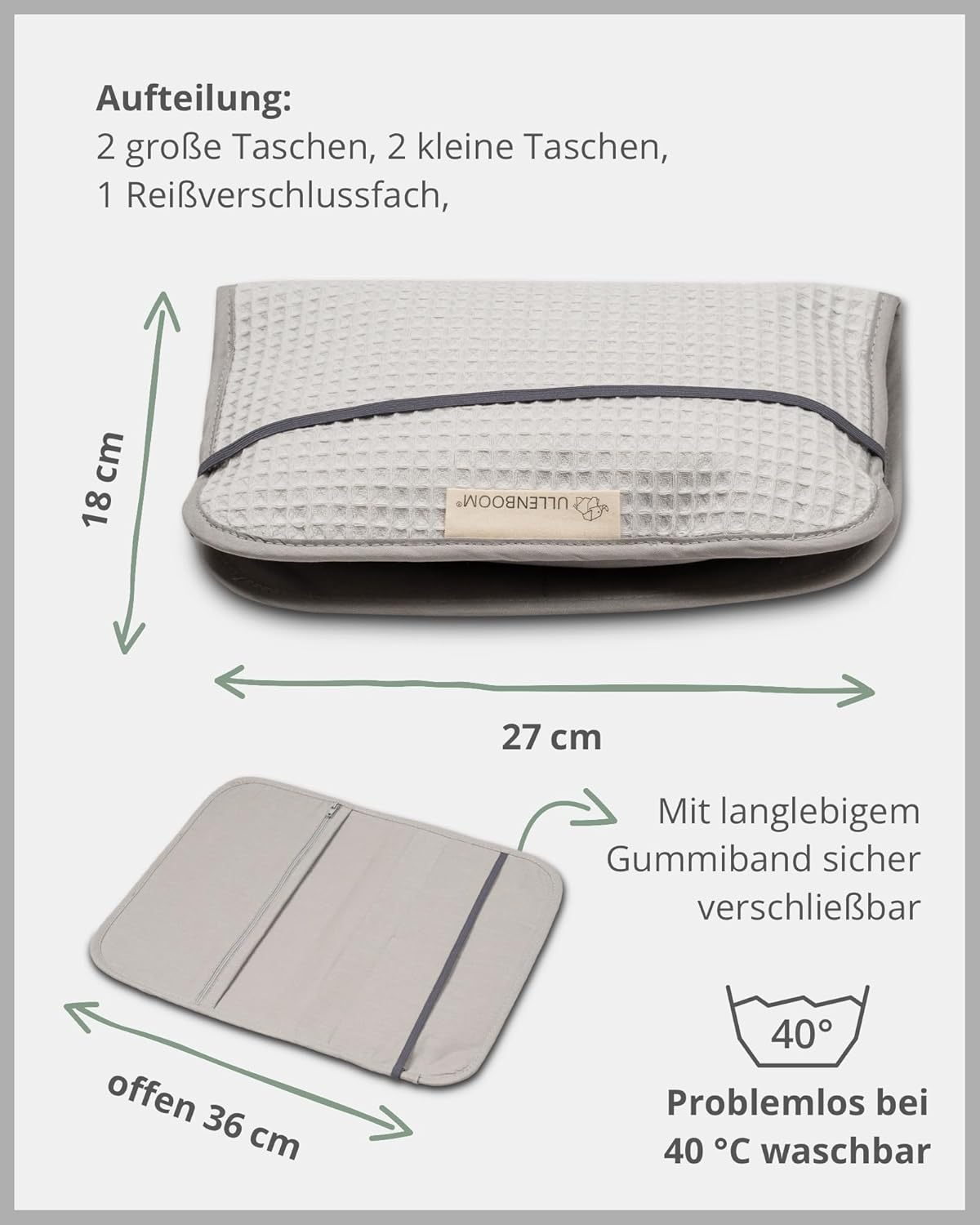 Windeltasche für unterwegs, Grau 18 x 27 cm