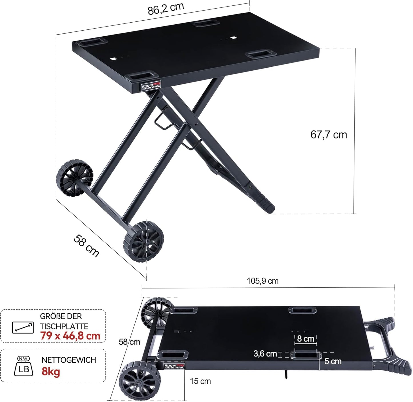 Faltbarer Grilltisch für Gasgrill GT2005-G, Nur Grilltisch