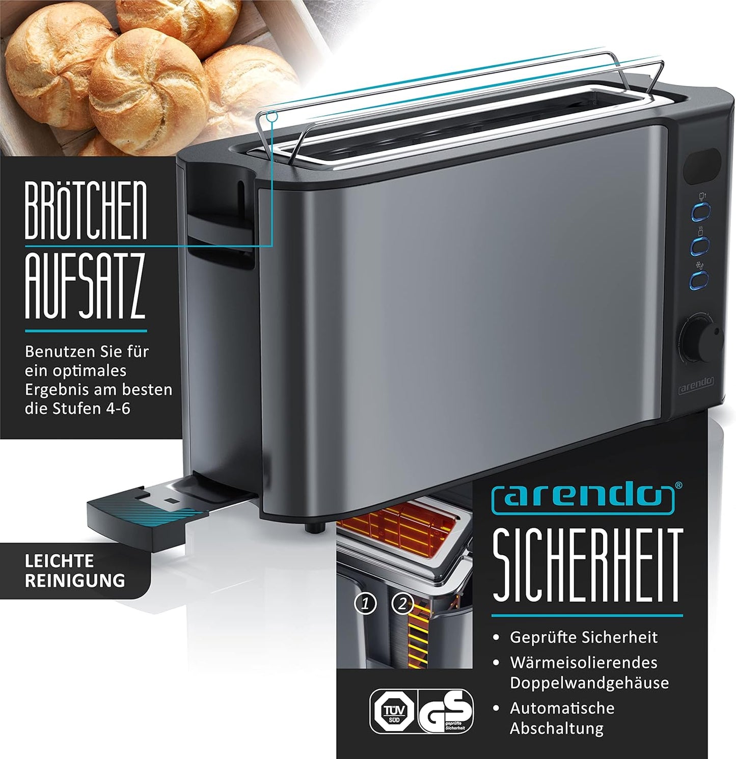 Frühstücks-Set mit Toaster, Wasser- und Eierkocher, A: Cool Grey