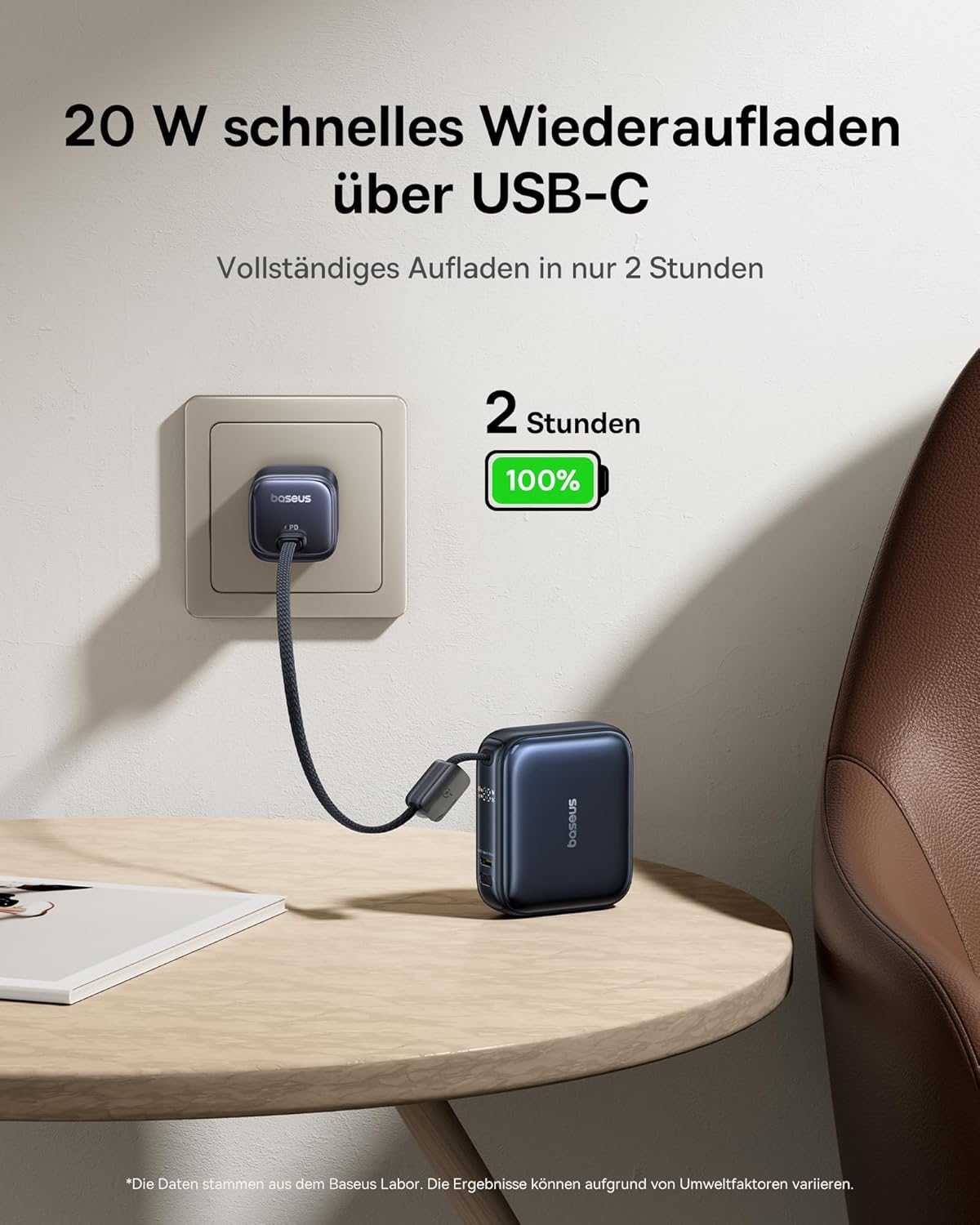 AC22 Mini Powerbank mit integriertem USB-C Kabel, Dunkelblau