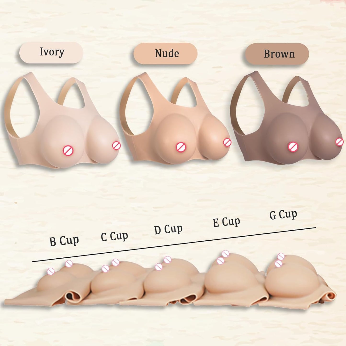 Brustform D-Cup Crossdressing, D cup-Flüssig Silikon Füllung Elfenbeinweiss