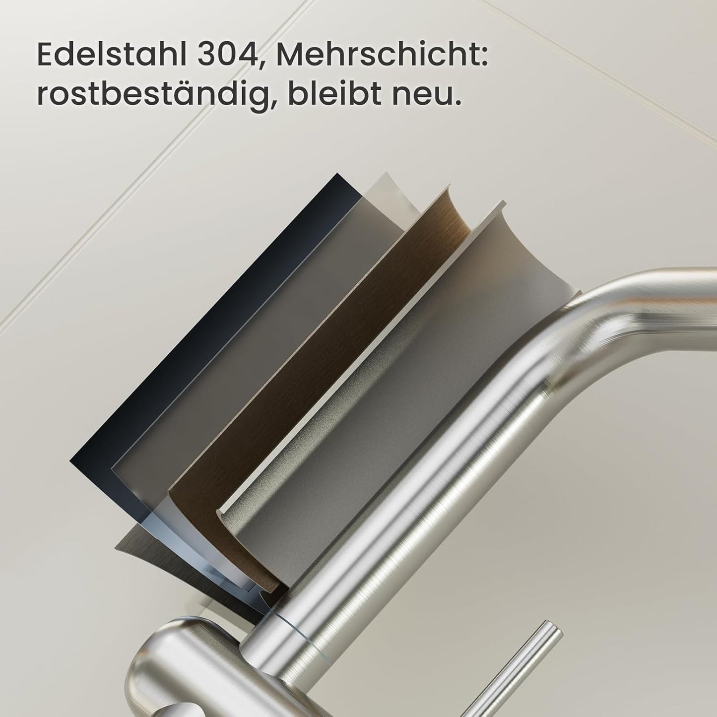Küchenarmatur mit Ausziehbrause, 360° schwenkbar, Gebürsteter Edelstahl