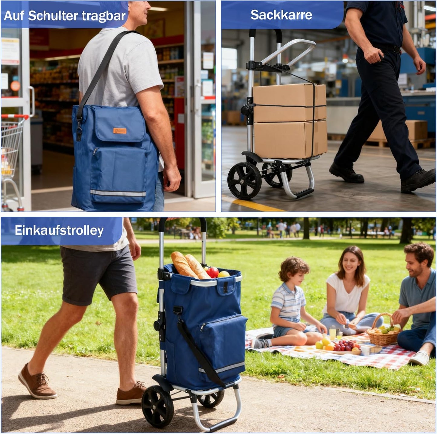 Klappbarer Einkaufstrolley, Blau