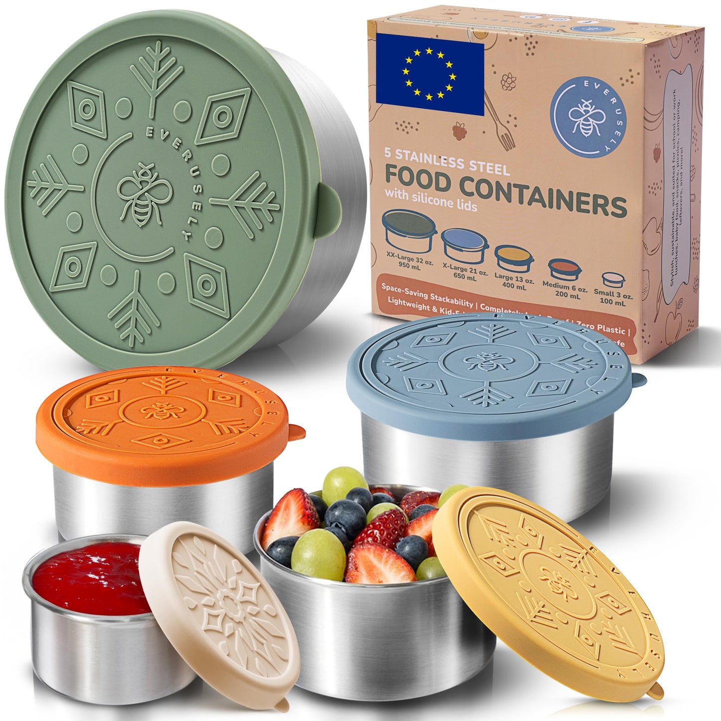 5er-Set Snackboxen mit Deckel, Muted