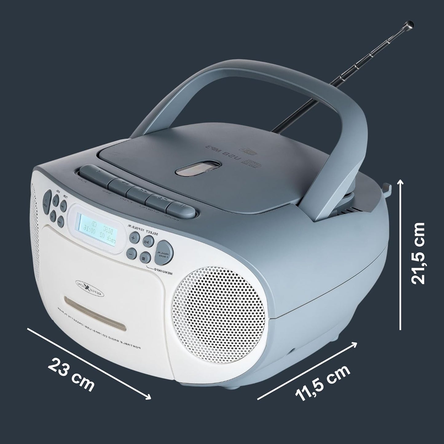 RCR2260DAB/BL - Tragbares CD/MP3-Kassetten-Radio mit DAB+, mit DAB-Radio Blau
