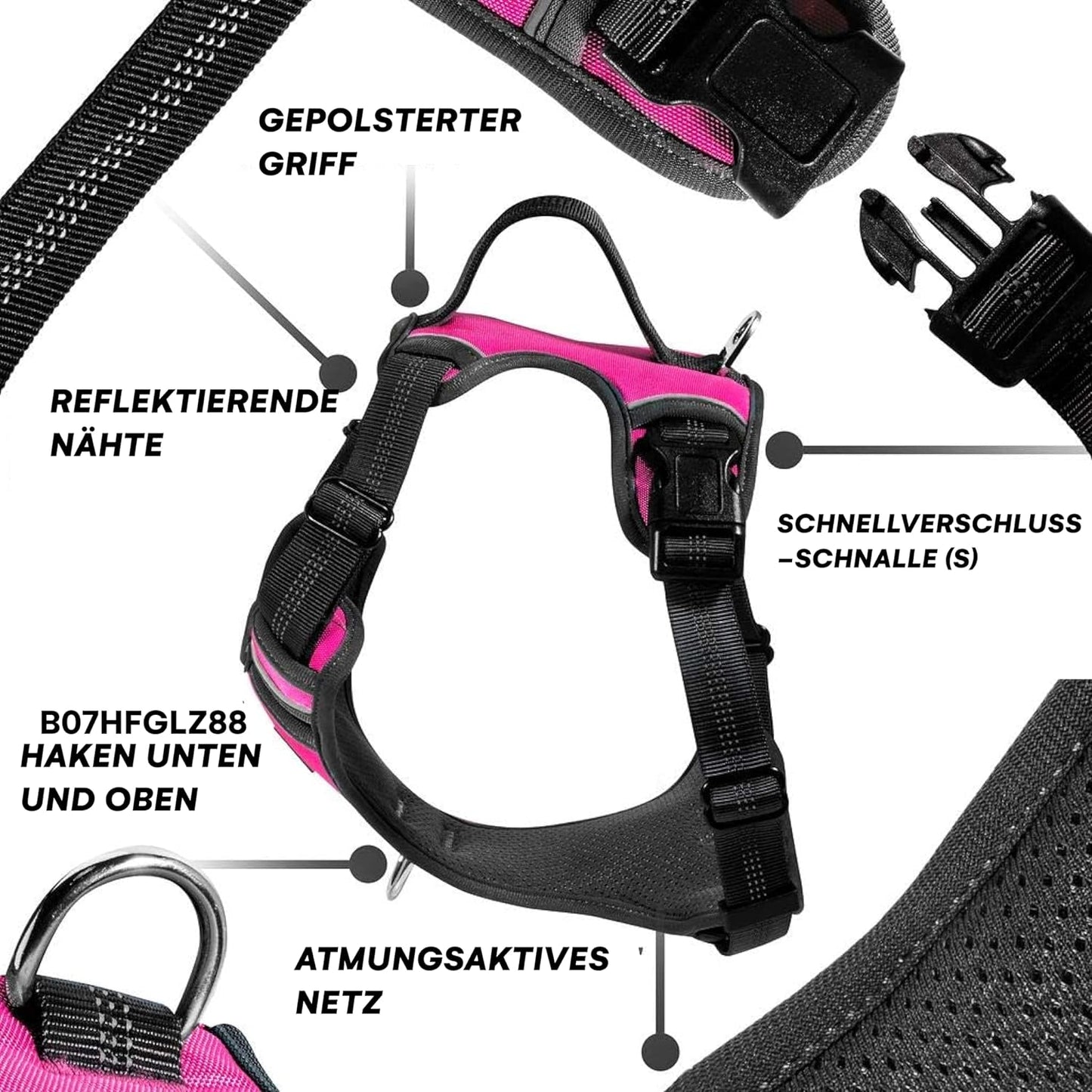 Komfort-Hundegeschirr mit Netzpolsterung, verstellbar, rosa / bl klein