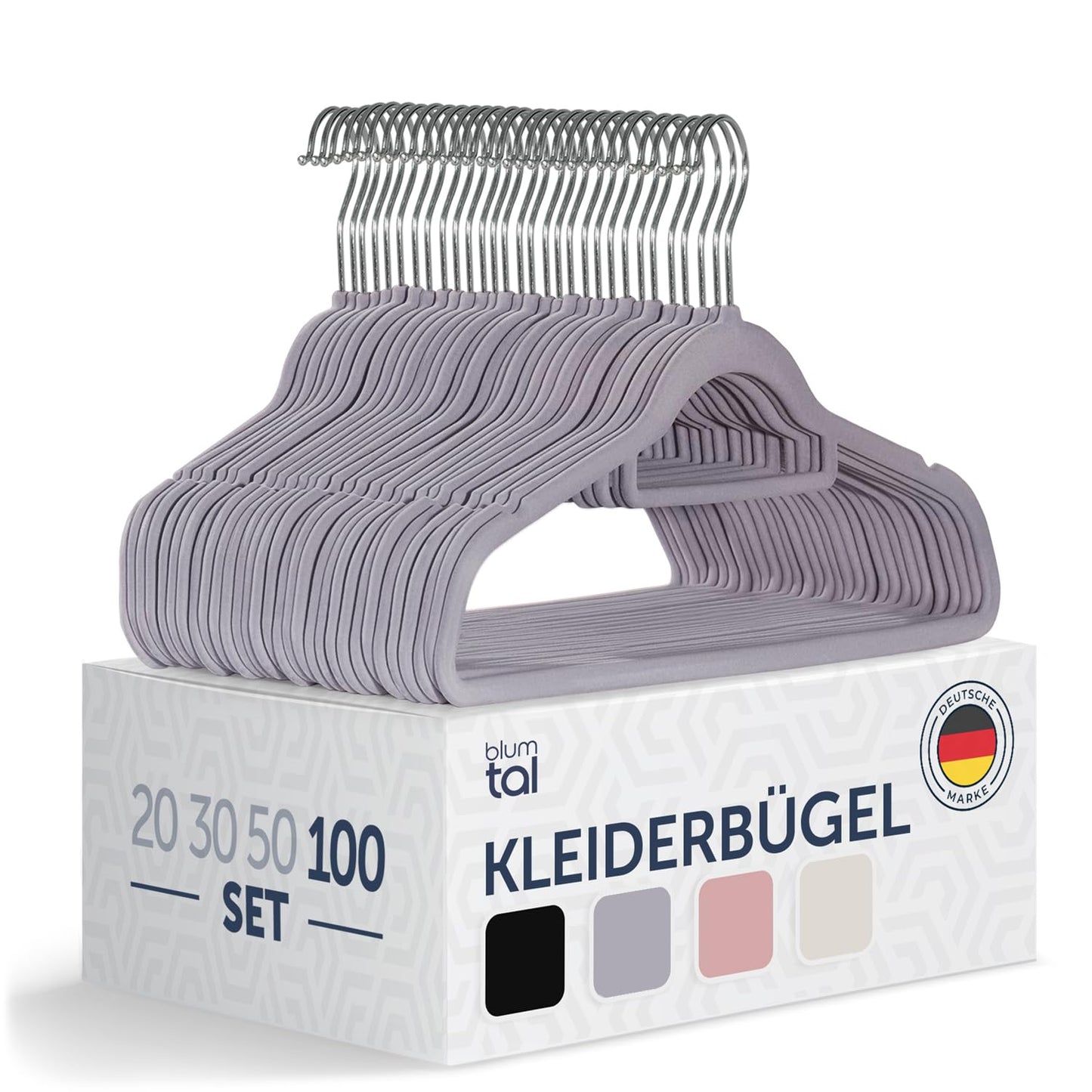 100 Stück Samt-Kleiderbügel, 100 Stück Grau