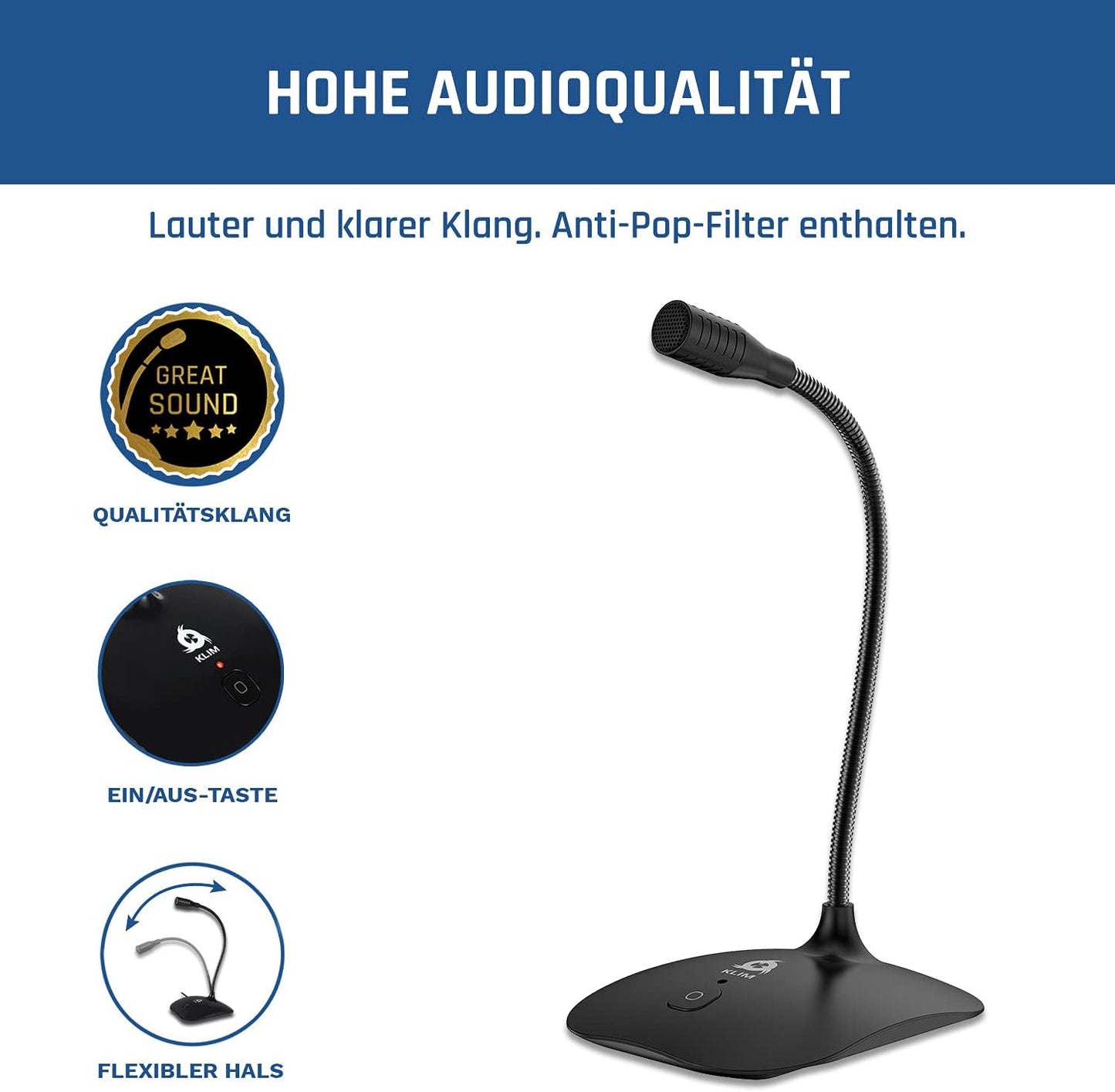 USB Standmikrofon für PC/Mac, Schwarz