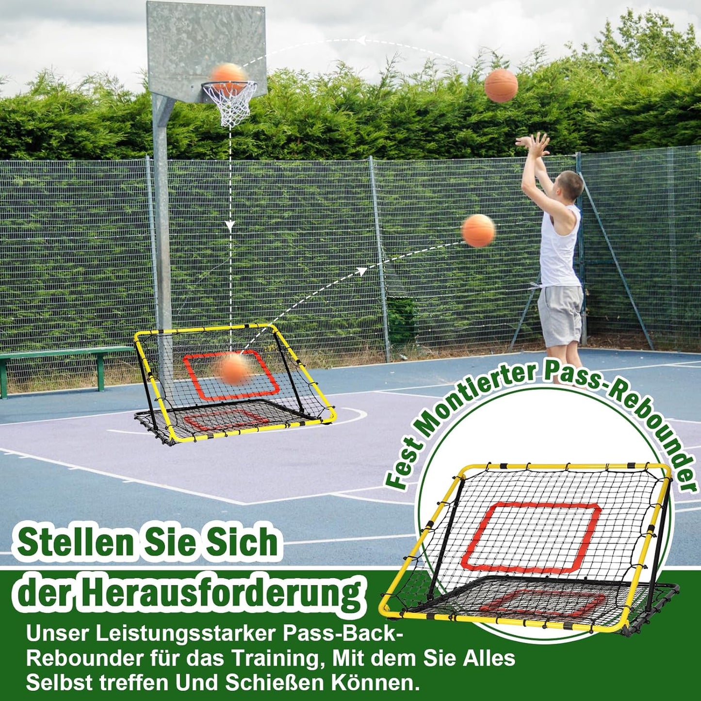 Verstellbarer Fussball Rebounder mit Zielzone 120x120 cm, 120x120cm Schwarz-Gelb-47in