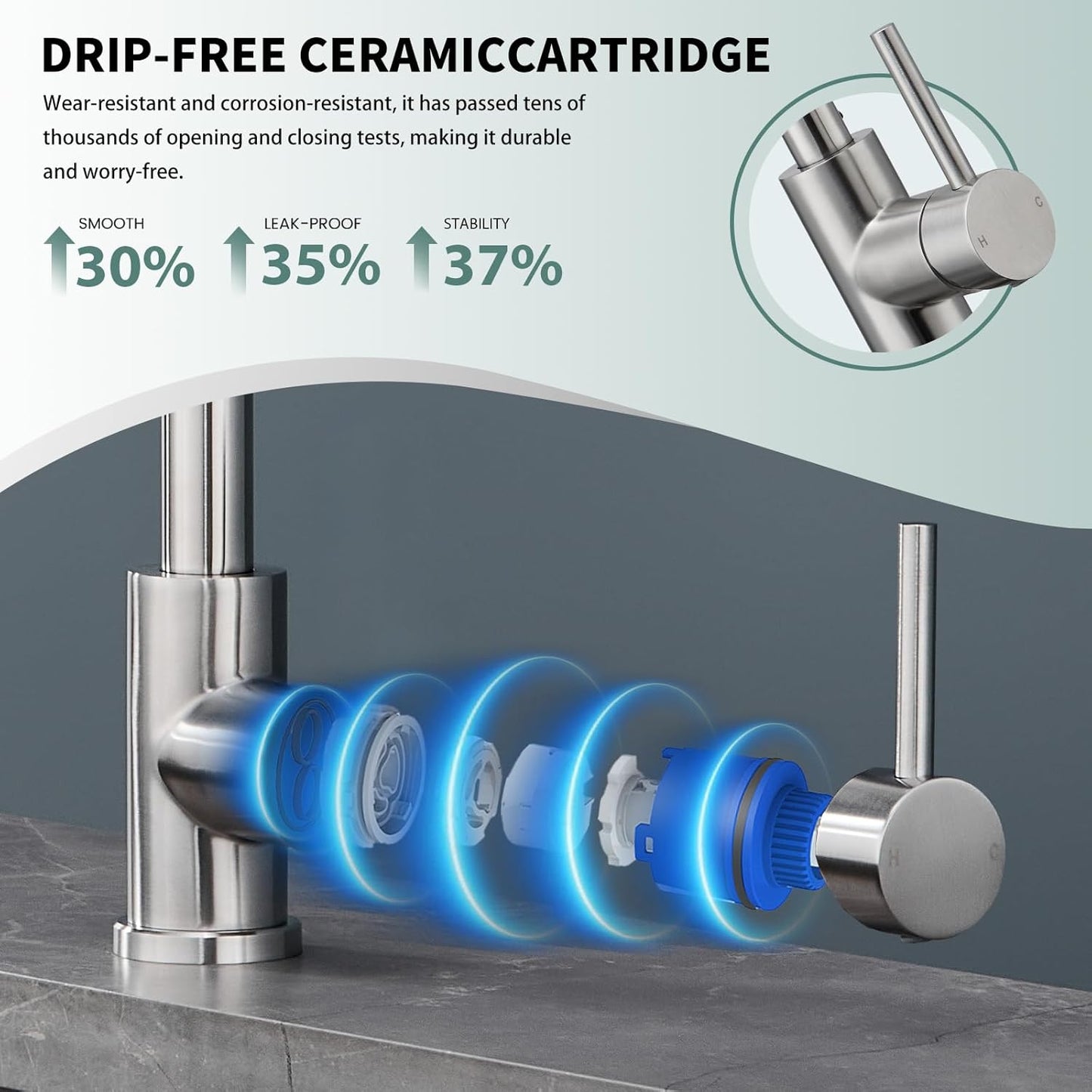 Küchenarmatur mit Ausziehfunktion, 360° drehbar, Gebürstetes Nickel