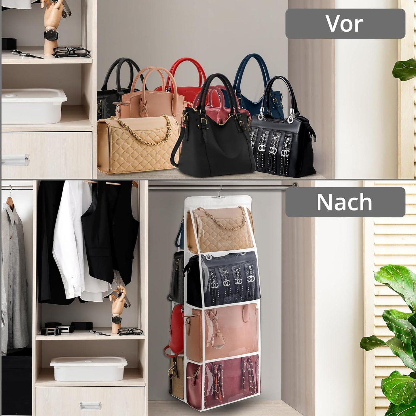 Handtaschen-Organizer mit 8 Fächern (2er-Pack), Weiss