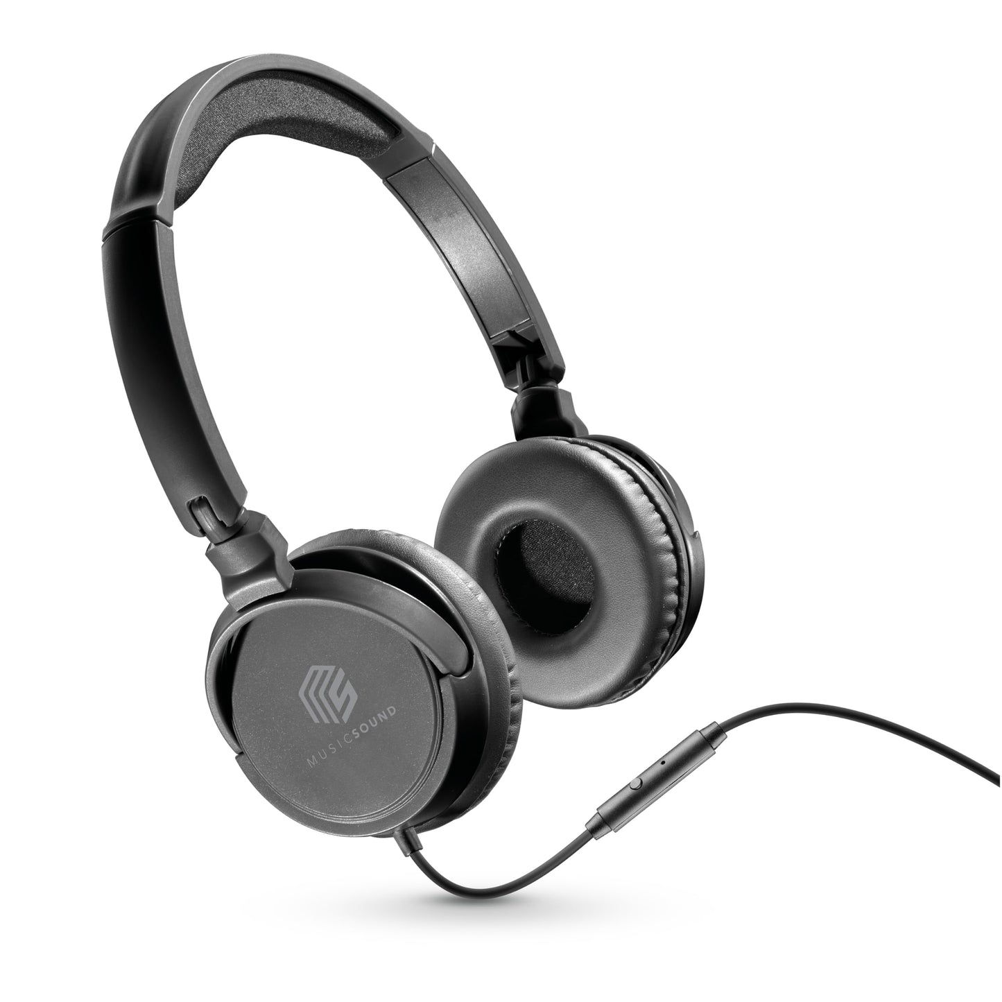 Faltbarer Bügelkopfhörer mit Kabel und Mikrofon, Jack 3.5mm Schwarz