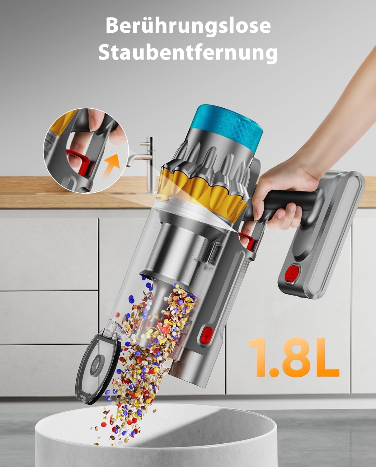Akkustaubsauger mit OLED-Display, Hellgold