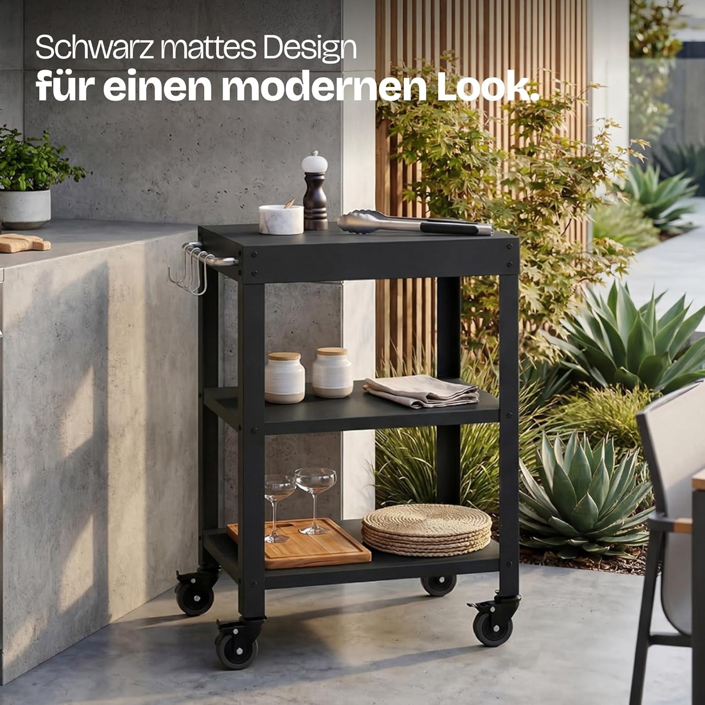 Outdoor-Servierwagen Bolognano, Schwarz