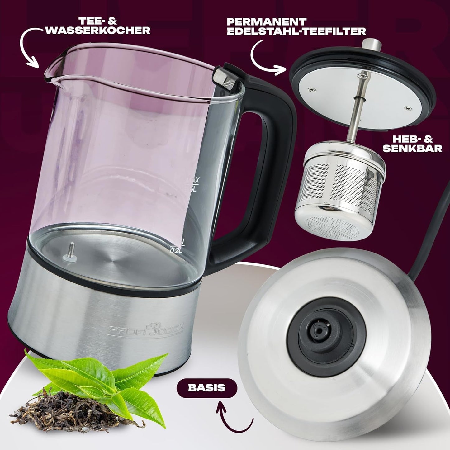 2in1 Wasserkocher & Teekocher PC TK 1166 mit Filter