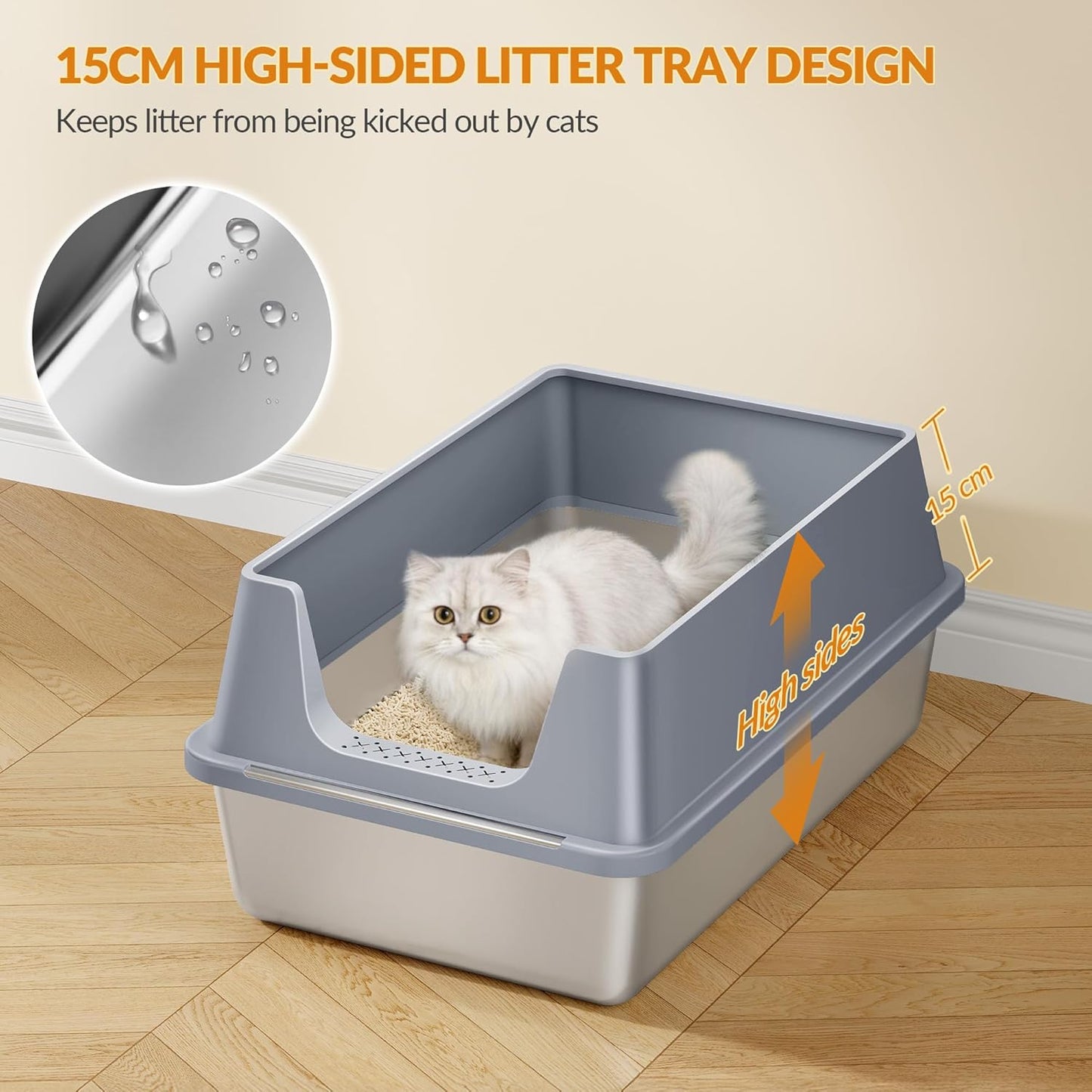 Edelstahl-Katzentoilette XXL mit hoher Rand, Dunkelgrau 1 Stück
