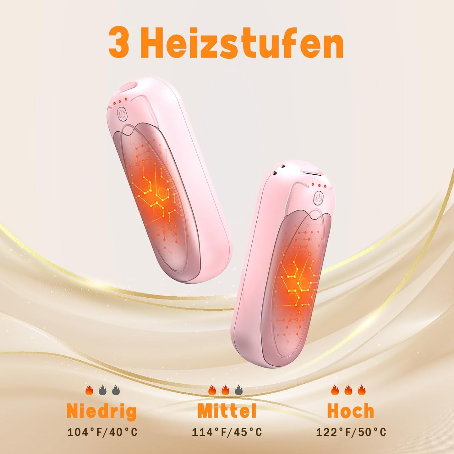 Wiederaufladbare Handwärmer, 4er-Set, 7000mAh, 4-Pack Rosa