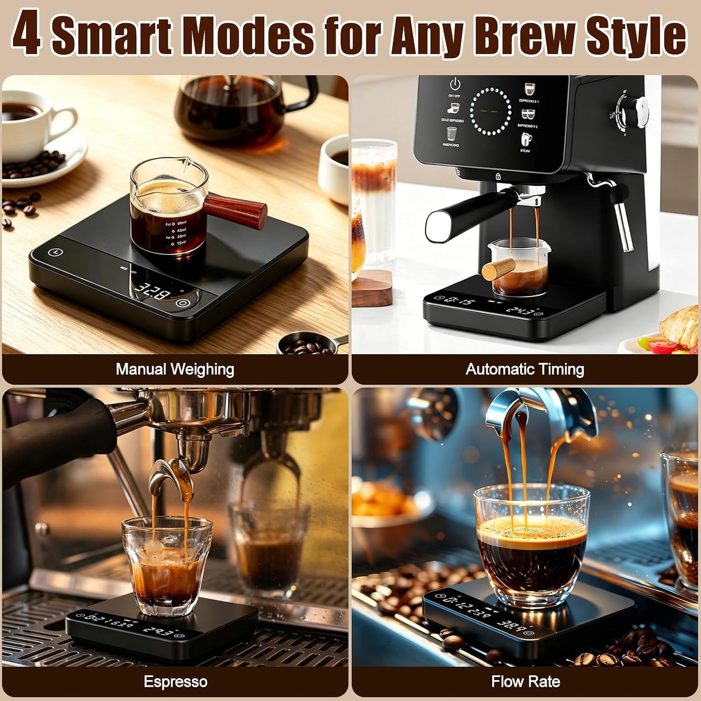 Mini-Kaffeewaage mit Timer und 4 Brühmodi