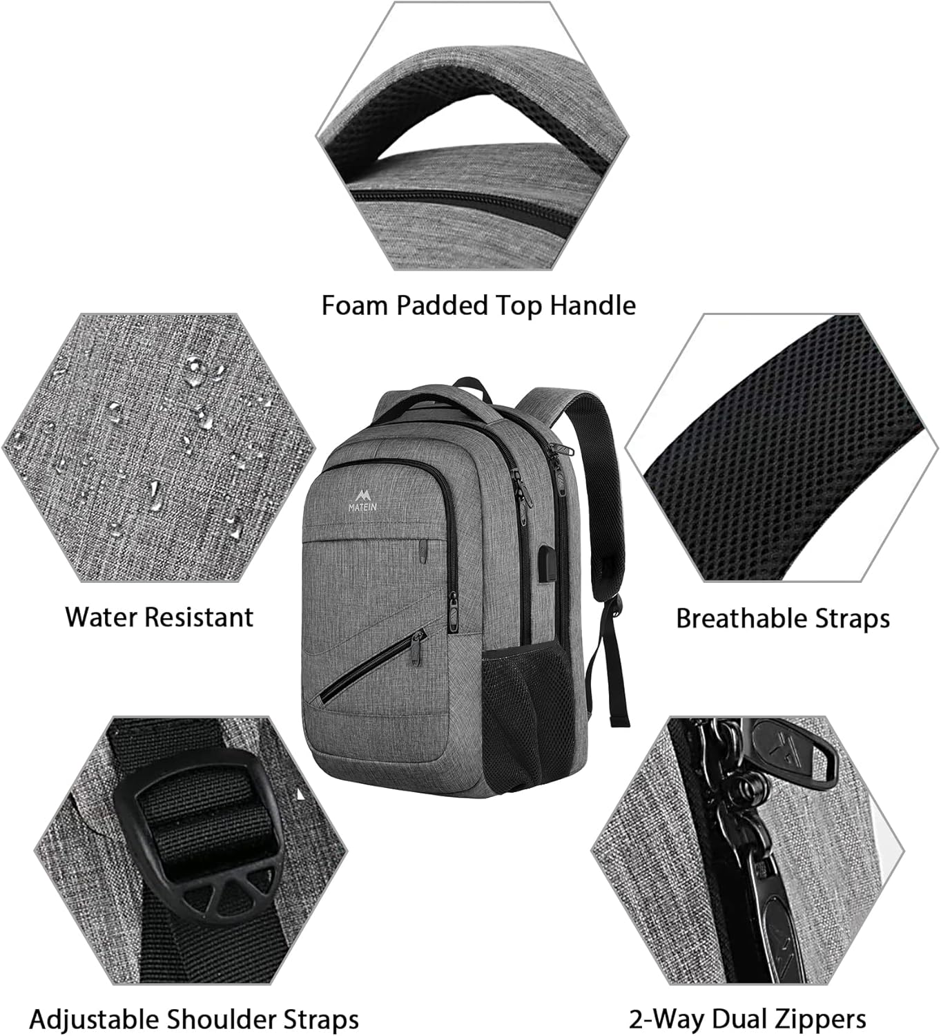 Laptop-Rucksack mit USB & Anti-Diebstahl-Funktion, 17.3 zoll Grau