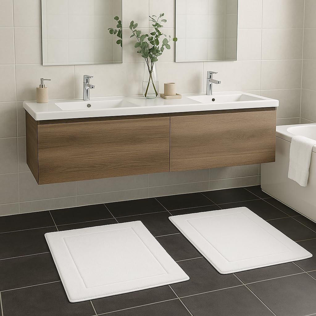 2er-Set Badematten, 50x70 cm, 2x Badvorleger Weiss
