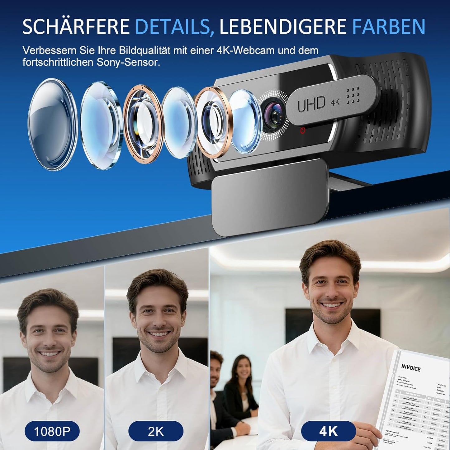 4K Webcam W12 mit Sony-Sensor und Autofokus, 4K