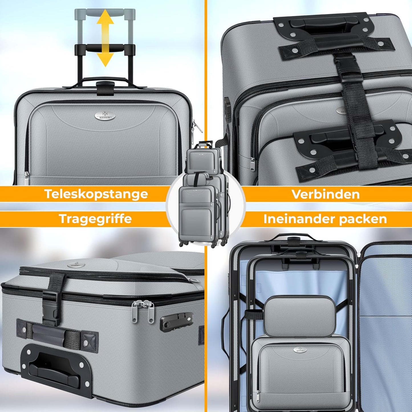 4-teiliges Reisekoffer-Set, Grau